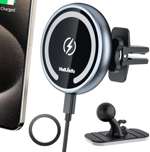 Mag Safe Car Mount Charger for i Phone 12-16 Pro, Pro Max, Plus & Mini – Fast 36 W QC 3.0 Wireless Charging with Strong Magnetic Hold for Dashboard and Vent – Sleek Dark Black Design for Ultimate Device Security and Accessibility on the Road
