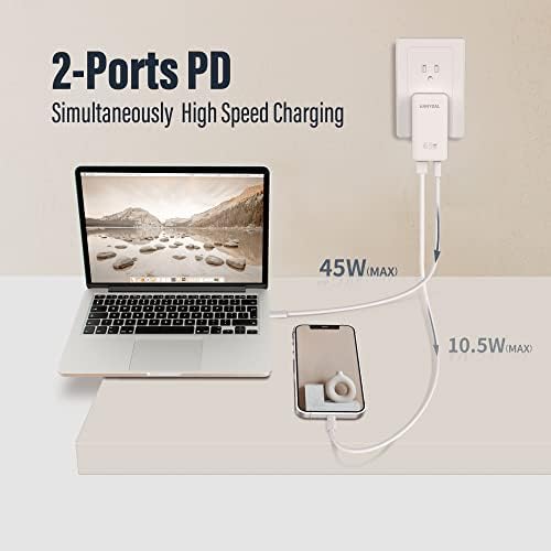 65 W Dual-Port USB-C Wall Charger with Foldable Plug – Ultimate Travel Companion for Mac Book, i Phone, Galaxy & More – Fast Charging Adapter for Enhanced Device Compatibility and Portability