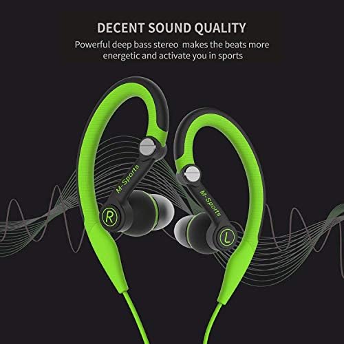 Experience Unmatched Performance with MUCRO Sports Wired Earbuds – Sweatproof Over-Ear Hook Design for Secure Fit, Enhanced Sound Quality, and Integrated Microphone for Calls – Ideal for Running, Gym Workouts, and High-Energy Activities – Compatible with 3.5 mm Jack Devices in Vibrant Green