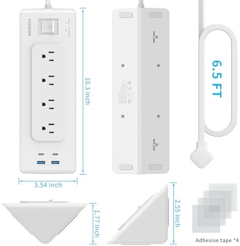 Transform Your Charging Setup with a Versatile Electrical Outlet Extender Featuring USB C – 4 AC Sockets, 15 Amps Surge Protector Power Strip, 6.5 Ft Flat Wall Plug Extension Cord – Ideal for Home Office and Dorm Use – Maximizes Device Connectivity and Fast Charging Efficiency