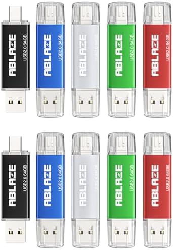 ABLAZE 128 GB Dual USB C Flash Drive 2 Pack – Ultra-Fast USB 3.0 & Type C Compatibility for i Phone 16/15, Android Devices, Laptops & Tablets – Perfect for On-the-Go File Transfers and Data Storage Solutions