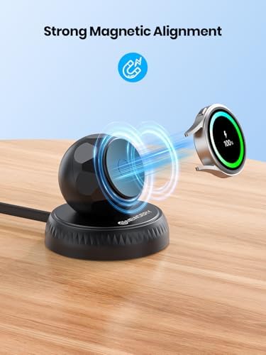 NEWDERY Galaxy Watch 7 Retractable Wireless Charger Stand – Fast Magnetic Charging Solution with USB-C Cable & USB A Adapter – Compatible with Samsung Smartwatches 6 Classic, 5 Pro, 4, 3, Active 2, 1 – Sleek Design for Home and Office Efficiency – Ultimate Smartwatch Charging Dock