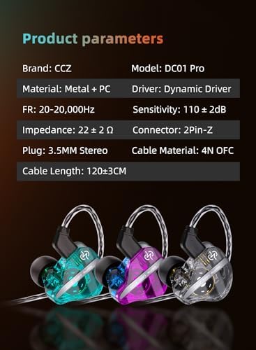 CCZ DC02 Hi-Fi In-Ear Monitors – Premium Wired Earbuds for Musicians and Audio Lovers – Cutting-Edge Dual Magnetic Circuit Technology for Superior Sound Clarity and Noise Isolation – Robust 4 N OFC Cable for Enhanced Durability – Perfect for Studio Use, Live Performances, and Everyday Listening (Sleek Black, No Microphone) – Transform Your Music Experience with Unmatched Fidelity
