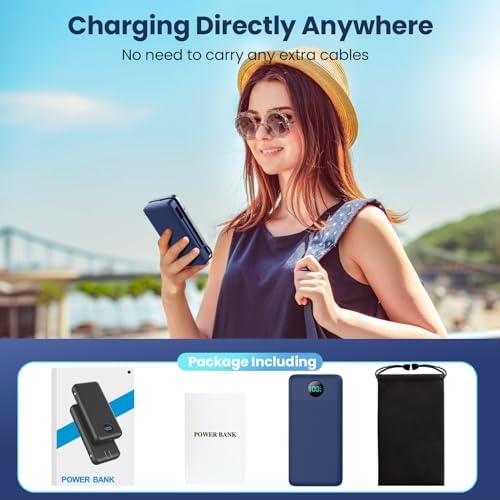 Ultra-High Capacity 33800 m Ah USB C Power Bank with Integrated Cables & AC Wall Adapter – Rapid 25 W Fast Charging with QC 4.0, Multi-Device Support, LCD Battery Status Display for i Phone 16/15, Samsung, Android, and More – Ultimate Portability and Efficiency for On-the-Go Power Solutions