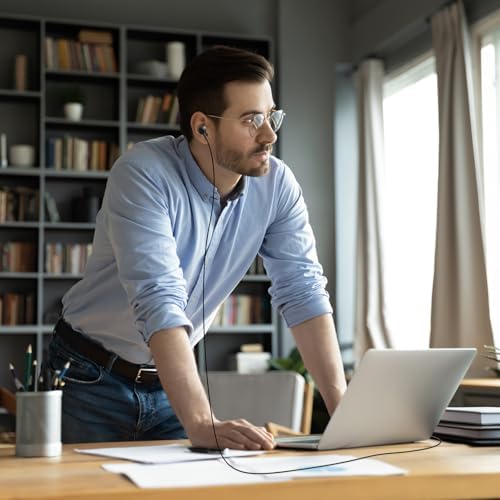 Extended Comfort Wired Earbuds with 6.5-Foot Cord and Integrated Volume Control – Perfect for TV and Laptop Use – Universal Compatibility for Superior Sound Quality in a Stylish Black Design