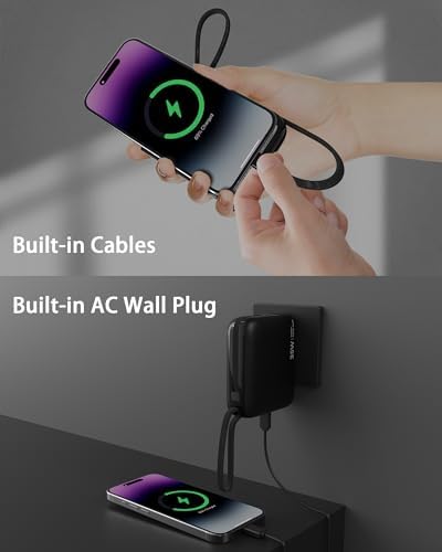 Ultra-Convenient 20,000 m Ah Portable Charger with Integrated Cables & Foldable Wall Plug – 35 W PD Fast Charging Power Bank for i Phone 16/15/14/13 and Android Devices – Perfect Travel Companion for Multi-Device Charging with Smart LED Battery Level Indicator – Airline Compliant and Safe for On-the-Go Use