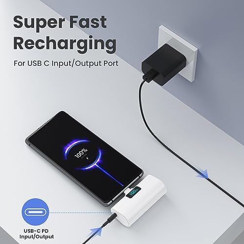 Compact 5200 m Ah Power Bank with Built-In USB-C for i Phone 15 and Samsung Devices – Fast Charging, LCD Display, Lightweight Red Design for On-the-Go Convenience and Enhanced Compatibility