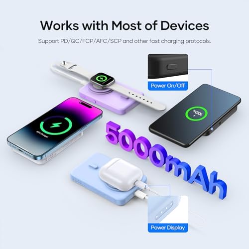 Ultra-Slim Wireless Portable Charger for i Phone & Android – 5000 m Ah Power Bank with Innovative Electric Suction Cup, 22.5 W USB-C PD Fast Charging, Compact Design for On-the-Go Convenience, Stylish Blue Finish – Perfect for Busy Lifestyles and Versatile Device Compatibility