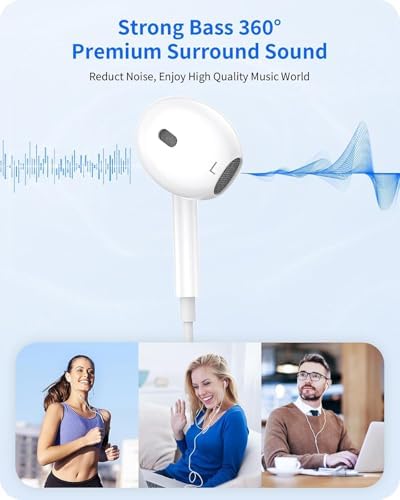 Premium Wired Earbuds for i Phone – Superior Hi-Fi Stereo Sound with Advanced Noise Cancellation & Integrated Microphone – Effortless Volume Control & Seamless Plug-and-Play Compatibility for i Phone 14/13/12/11/XR/XS/X/8/7/SE – Perfect for Audiophiles & Professionals on the Go