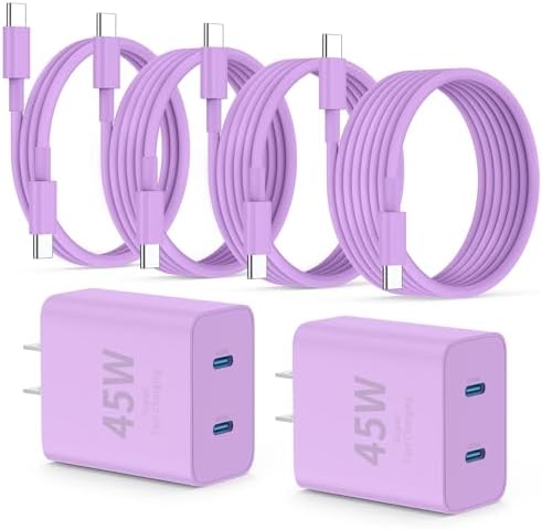 Ultimate Fast Charging Solution for i Phone 16/15 Pro Max – 45 W Dual Port USB-C Charger Block (2-Pack) with Extra Long 60 W Cables – PD Quick Adapter 3.0 for Enhanced Device Compatibility and Speed – Perfect for Home or On-the-Go Charging
