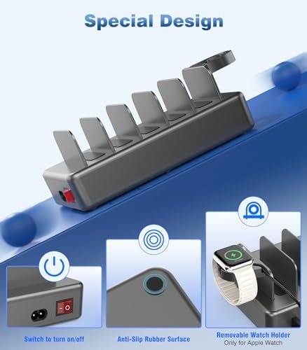 50 W Multi-Device Charging Station – High-Speed Six-Port USB Dock for Phones, Tablets, Kindles & Smartwatches – Fast Universal Charger for Home & Office Convenience – Declutter Your Charging Experience!