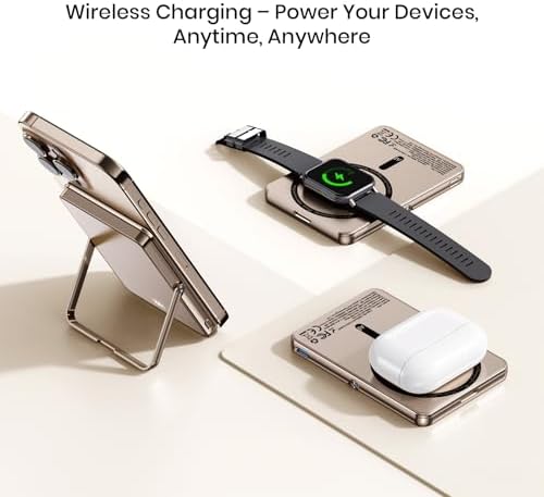 Mag Safe-Compatible Ultra-Slim 5000 m Ah Wireless Power Bank with 15 W Fast Charging & 20 W USB-C, Foldable Kickstand for i Phone 16/15/14/13/12 Series – Portable Charger for Effortless Power on the Go