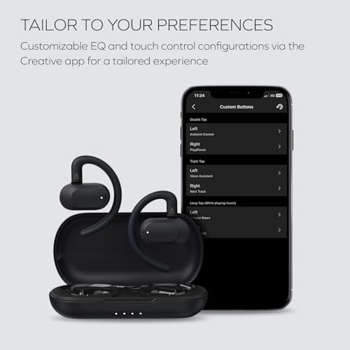 Creative Outlier Go Wireless Open-Ear Headphones – Experience Unmatched Comfort with Adjustable Ear Hooks, 26-Hour Playtime, Bluetooth 5.4 Connectivity for Seamless Streaming, and IPX4 Water-Resistant Design Perfect for Active Lifestyles, Enjoy Superior Audio Clarity for Calls in Trendy Dark Blue