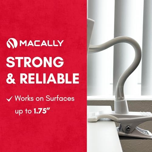 Innovative Macally Clip-On Tablet Holder | Adjustable Gooseneck Mount for Seamless i Pad, Kindle & Smartphone Use | Versatile Clamp Design for Bed, Desk, Stroller & Travel | Universal Fit with 360-Degree Rotation for Enhanced Viewing | Lightweight & Durable Tablet Stand for Effortless Mobility