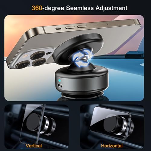 Revolutionize Your Car Experience with the 360° Adjustable Anti-Shake Electric Suction Cup Phone Mount – Perfect for Mag Safe i Phone 16, 16 Pro Max, 15, 14, and 13 – Hands-Free Vlogging and Travel Essential with Superior Stability and Magnetic Grip