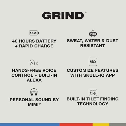 Skullcandy Grind Fuel Wireless Earbuds – Bluetooth Headphones with 40-Hour Battery Life, Noise-Isolating Comfort, and Wireless Charging Case – Customizable Audio via Skull-i Q App – True Black/Orange – Perfect for Music Lovers on the Go