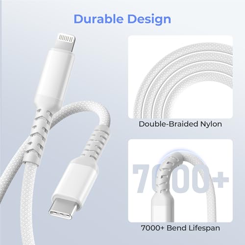 10-Foot Elebase USB C to Lightning Charging Cable for i Phone 14, 13 & More – Fast Power Delivery with USB A Adapter – Enhanced Flexibility for Seamless Device Connectivity – Durable 20 W Quick Charge Cord for i Pad 8 th & 9 th Gen, Apple Models XS, XR, X, 8, 7, 6, SE – Perfect for On-the-Go Charging and Syncing
