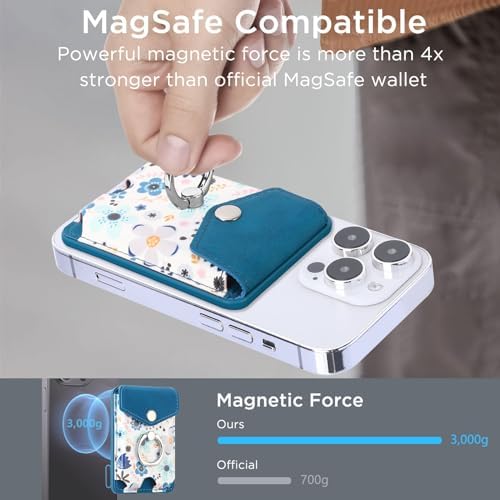 Premium Printed Leather Mag Safe Wallet for i Phone 15/14/13/12 – Magnetic Card Holder with Secure Ring Grip, 3-Card Capacity, Effortless Integration for Modern Minimalists
