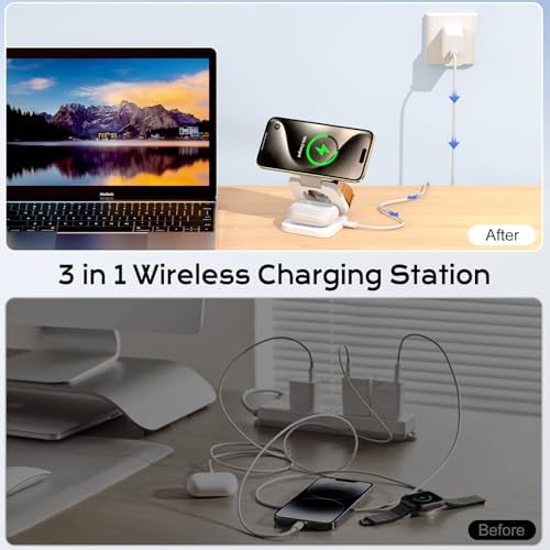 3-in-1 Wireless Charging Station for Apple Devices – KU XIU Portable Travel Charger for i Phone 16/15/14/13/12 Series, Apple Watch 10/9/8/7/6/5/4/3/SE & Air Pods Pro/4/3/2 – Fast, Foldable Design with Enhanced Safety Features and Universal Compatibility