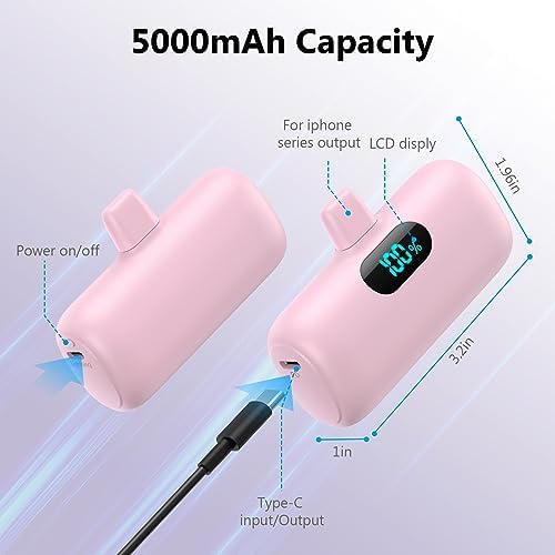 Ultra-Compact 2 Pack Mini Portable Charger 5200 m Ah with PD Fast Charging & LCD Display – Stylish Battery Backup Power Bank for i Phone 14/13/12/XR/7/6 – Your Essential On-the-Go Charging Solution