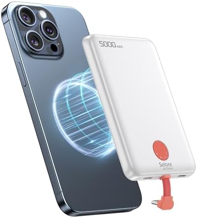 Compact Magnetic Power Bank 5000 m Ah – PD 20 W Fast Charging Portable Charger with Built-in Lightning Cable for i Phone, Samsung, and Android Devices – Effortlessly Stylish Travel Battery Pack with Enhanced Compatibility and Secure Attachment
