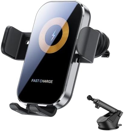 Redmaple 15 W Fast Wireless Car Charger with Auto-Clamping Phone Holder for Air Vent – Effortless Charging & Enhanced Compatibility for i Phone 14/13/12/11 Pro/XR/XS/X/8 – Streamlined Design for Hands-Free Navigation and Safety