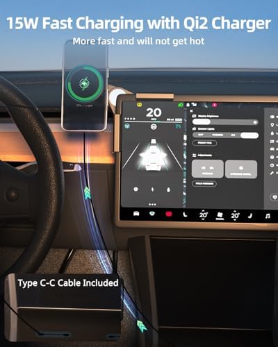 Revolutionize Your Driving with the Qi2 15 W Tesla Phone Mount Charger: Fast Charging, Heat Restriction, and Unmatched Suction for Model Y & 3 – Perfectly Compatible with i Phone 16-12 Series, Includes 40″ C-C Cable for Seamless Connectivity and Safety