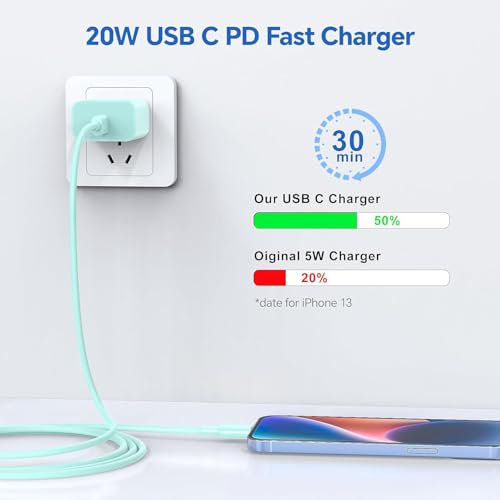 Ultimate 10 ft USB C to Lightning Charger Cable – 3 Pack for i Phone 14/13/12/11/X Series & Air Pods Pro – Fast Charging, Durable Design, Stylish Blue Color for Enhanced Connectivity and Convenience