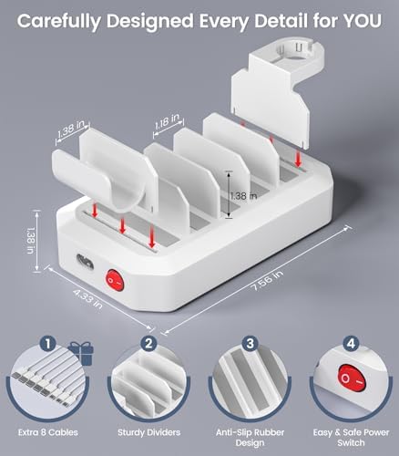 95 W Multi-Device Fast Charging Station – 6-Port USB Dock with 2 PD Ports for Quick Power-Up | UL & FCC Certified Safety Features | Compatible with i Phone, Android, Mac Book, i Pad, Kindle, Apple Watch & More | Sleek Design for Home & Office Charging Solutions