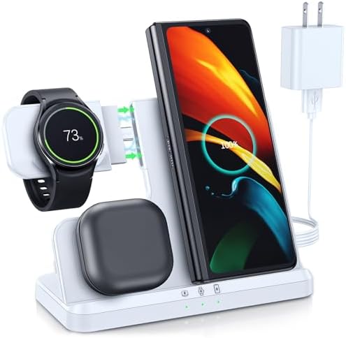 Elevate Your Charging Experience with the LK 3-in-1 Wireless Charger – Fast Charging Station for Samsung Galaxy Devices, Compatible with Galaxy Watch Ultra/7/6/5 Pro, S24 Ultra/S23/S22/S21, Z Fold/Flip 6/5/4/3, and Galaxy Buds (Black) – Compact Design with Enhanced Safety Features and LED Indicators for Seamless Power Management