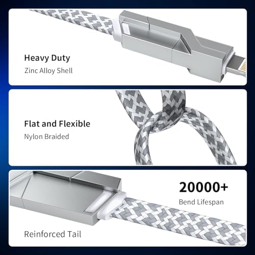 Ultimate 4-in-1 Fast Charging Cable – 65 W Multi-Device Charger with E-Mark Chip for i Phone 16/15/14/13, i Pad, and Laptops – High-Speed USB-C/Lightning Connectivity for Enhanced Performance and Versatility