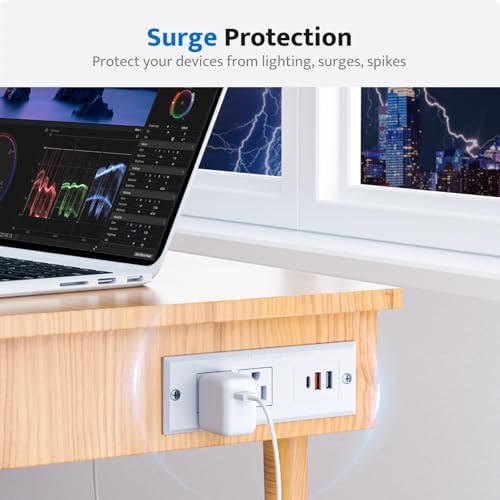 DOACE Space-Saving Recessed Power Strip with USB-C Fast Charging – Dual AC Outlets & Three USB Ports, 6 ft Cord for Effortless Connectivity in Home & Conference Settings – Clutter-Free, Efficient Power Solution for Modern Workspaces
