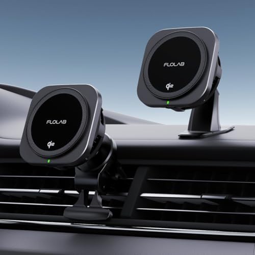 FLOLAB Qi2 15 W Wireless Car Charger for i Phone 12-16 – Magnetic Vent & Foldable Dashboard Mount with Advanced Cooling Technology for Rapid Charging – Ultimate Convenience for On-the-Go Power Management