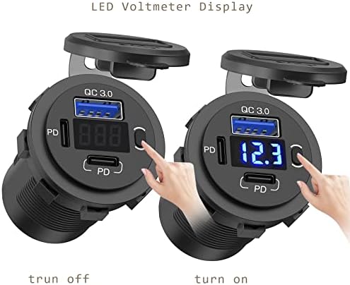 12 V Dual USB C Car Charger Socket with Quick Charge 3.0, Integrated Voltmeter & Power Switch – Ultimate Charging Solution for Vehicles, Boats, and Trucks, Enhanced Versatility & Safety