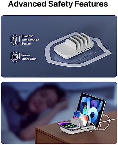 Soo Pii 70 W Multi-Device Charging Hub – 5-Port Fast Charge Dock with 15 W Wireless Pad & 25 W USB-C Power Delivery for Galaxy, i Phone 15/14/13/Xs/Max – Optimize Charging Efficiency for Home & Office Environments