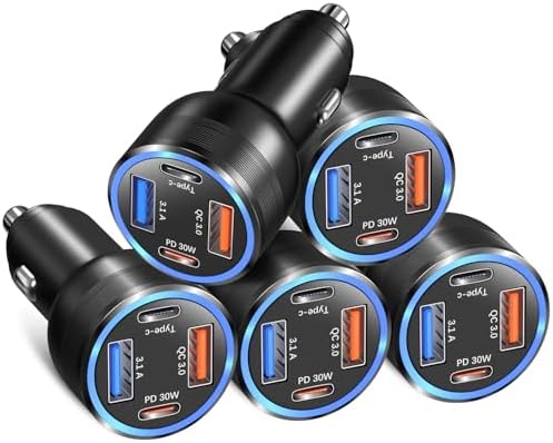 Bangfun 65 W Multi-Port Car Charger Adapter 5-Pack – Fast Charging USB C & A Cigarette Lighter Plug for i Phone 16/15/14/13 Pro Max, i Pad, Samsung & Android Devices – Superior Speed & Compatibility for On-the-Go Power