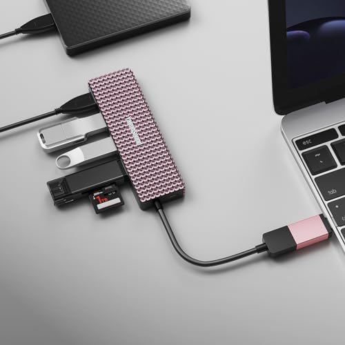 Chic Pink USB to USB-C Hub Adapter – Yaimh Sound 3.0 Multi-Port for Seamless Device Connectivity – Perfect for PC, Mac Book, and More – Experience High-Speed Data Transfer for Flash Drives, Keyboards, Mice, Cameras, and Gaming Gear – Enhance Your Productivity and Style