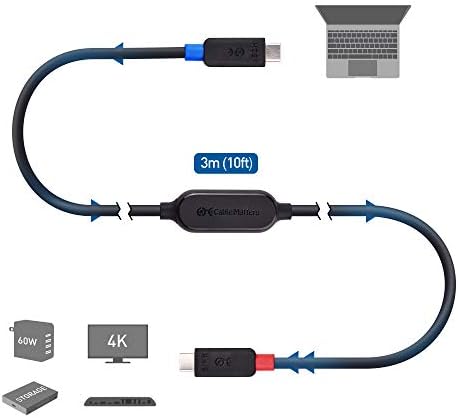 Experience Unmatched Connectivity with Cable Matters 10 ft Active USB C Cable – 10 Gbps Data Transfer, 4 K@60 Hz Video Support, and 60 W Charging for Apple Vision Pro and Meta Quest 3 – Ultimate VR Accessory for High-Performance Streaming and Gaming – Durable Unidirectional Design for Enhanced Stability and Speed