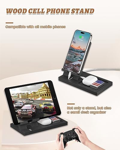 Cell Phone Stand with Tray, Wood Phone Docking Station for Men, Phone Holder for Desk, Men’s Docking Station and Organizer, Wooden Desk Organizer – Enhanced Compatibility and Speed