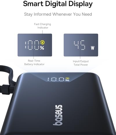 Baseus Picogo 10000 m Ah Portable Charger – 45 W Fast Charging Power Bank with Built-in USB-C Cable, Ideal for i Phone 16/15/14/13, Samsung S22/S21, Google Devices & i Pad – Ultimate Multi-Device External Battery with Enhanced Speed and Compatibility for On-the-Go Power Needs