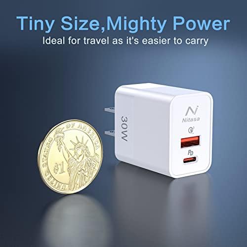 NITASA 30 W Dual Port USB C Wall Charger – Fast Charging Adapter for i Phone 15/16 Pro Max & Samsung S23/S24 – Super Efficient 25 W PPS Technology for Rapid Power Delivery – Ideal for i Pad & Google Pixel 9/8 Pro – Compact Travel Essential with Enhanced Compatibility