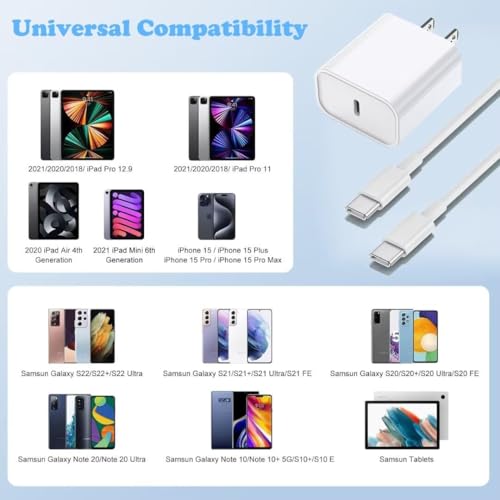 Enhanced Speed and Versatility: Dual-Pack Fast Charging i Phone Charger with 6 FT USB-C to Lightning Cable – Compatible with i Phone 14 Pro Max, 14 Plus, 13 Pro, 12 Mini, 11, XS, XR, X & i Pad – Efficient Power Delivery for Home and Travel