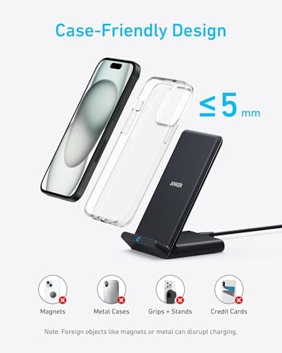 Anker 313 Qi-Certified Fast Charging Stand – 10 W Wireless Charger for i Phone 16 Series & Galaxy S23/S22/S21 – Sleek, Portable Design with Non-Slip Base – Perfect for Home, Office, or Travel – Enhance Charging Efficiency & Style Effortlessly