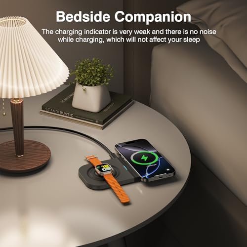 Ultimate 3-in-1 Magnetic Wireless Charging Station – High-Speed 20 W Foldable Charger for i Phone 12-16 Series, Apple Watch 10/Ultra 2, and Air Pods 4 – Portable Travel-Friendly Design with Adapter for Seamless Power Solutions