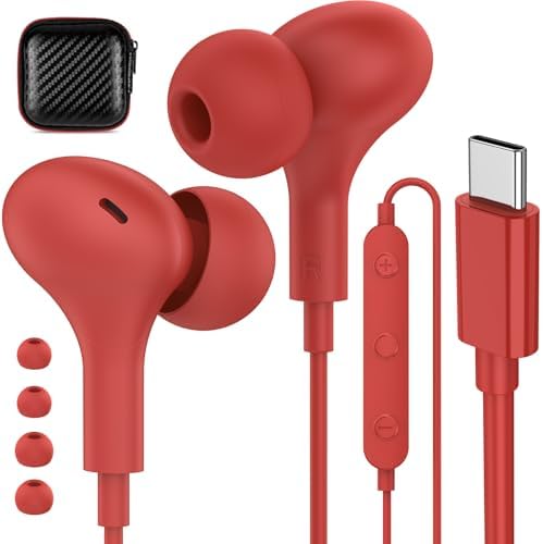 Magnetic USB C Earbuds for Samsung Galaxy S24 Ultra, S23 FE, S22, S21, A54, A53 & i Phone 16, 15 Pro Max – Noise Isolating Wired Headphones with Microphone and Volume Control for Enhanced Audio Experience – Perfect for Music Lovers and Professionals