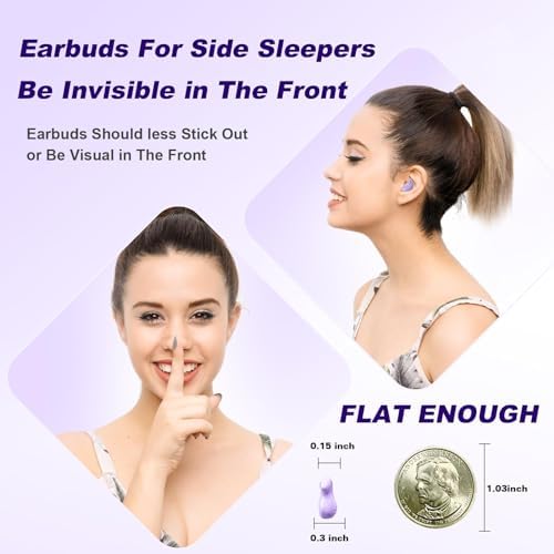 Ultra-Comfortable Wireless Earbuds for Side Sleepers – Discreet Purple Sleep Headphones with Enhanced Bluetooth for Effortless Connectivity, Lightweight Design for Blissful Rest, Perfect for Relaxing Sounds and Guided Meditations, Experience Serene Sleep with Tiny, Invisible Earbuds