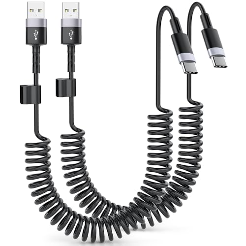 Ultimate Coiled USB A to USB C Cable for i Phone 15/16 Pro Max & Android Devices – Superior High-Speed Data Transfer & Robust Design for Seamless Apple Car Play & Android Auto Integration – Essential for Stress-Free Road Trips & Daily Drives