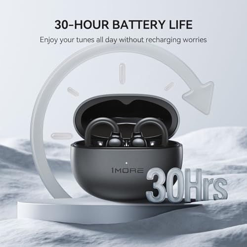 Revolutionize Your Audio Experience with 1 MORE S20 Open Ear Bluetooth 5.4 Wireless Earbuds – Lightweight Clip-On Design, 30-Hour Playtime, Four ENC Microphones for Crystal-Clear Sound, IPX5 Water-Resistant Durability, Perfectly Secure Fit for Active Lifestyles, Your Ultimate Sports Companion in Stylish Black