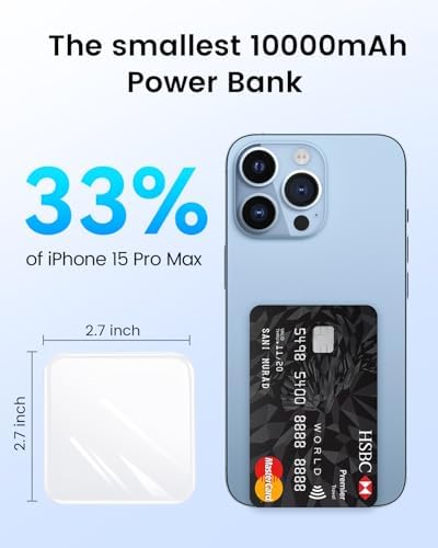 Ultra-Compact 10000 m Ah Fast Charge Mini Power Bank with Smart LED Display – Portable USB C Charger for i Phone, i Pad, Samsung & Android Devices – Optimal Power Solution for On-the-Go Charging