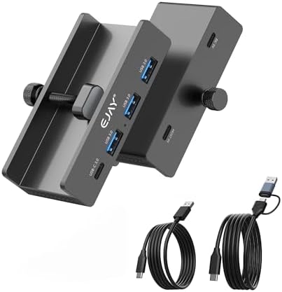 Upgrade Your Workspace with the EJAY 4-Port USB 3.0 Hub – Premium Aluminum Mountable Splitter for Lightning-Fast Data Transfer & Device Charging – Includes 59-Inch Data & 39-Inch Power Cables – Ideal for Effortless Connectivity with Monitors & Computers – Maximize Your Efficiency!